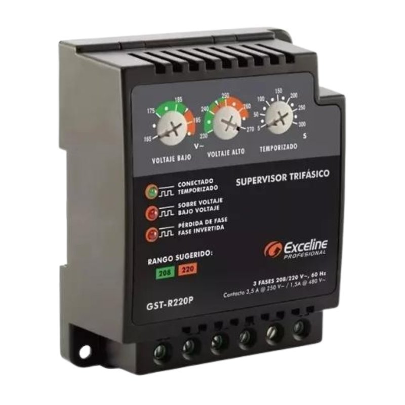 Supervisor trifásico de voltaje 208/220V marca Exceline (GST-R)