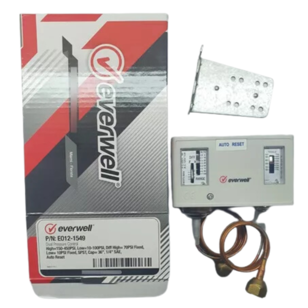 Presostato dual alta y baja con auto reset marca Everwell E012-1549