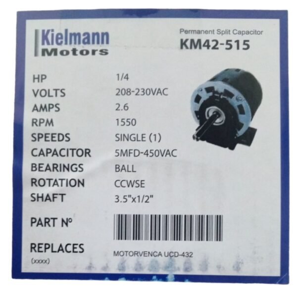 MOTOR VENTILADOR DE 1/4 HP CON BASE KM42-515 MARCA KIELMAN - Imagen 2