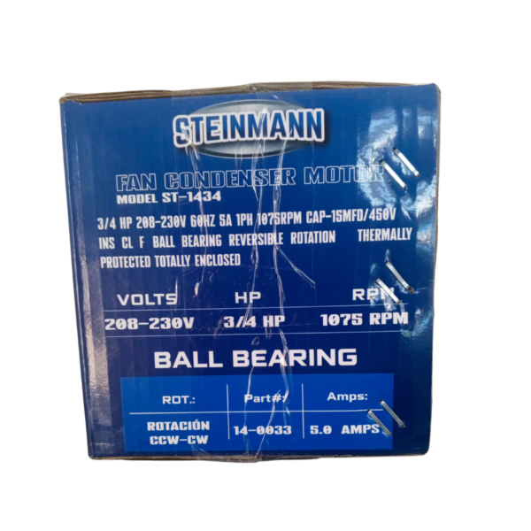 MOTOR VENTILADOR STEINMANN ST-1434 208-230V 3/4HP 1075RPM CW/CCW✓ - Imagen 3