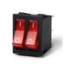 SWITCH CUADRADO 125V 10A 6 PIN DOBLE ON-OFF-ON-OFF ROJO KCD2-502