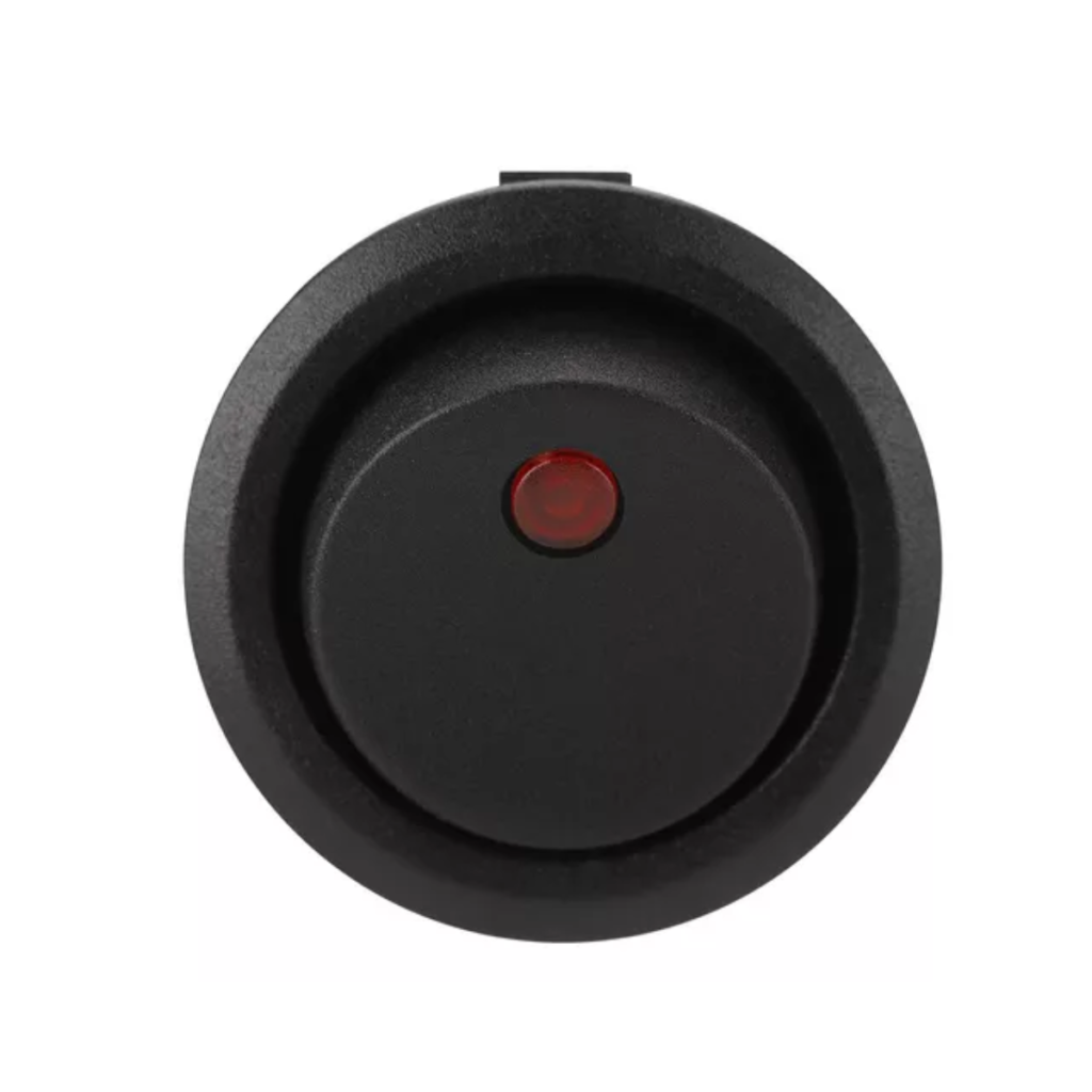 SWITCH REDONDO CAFETERA 125V/220V 10A ON-OFF 3 PINES NEGRO PUNTO ROJO KCE