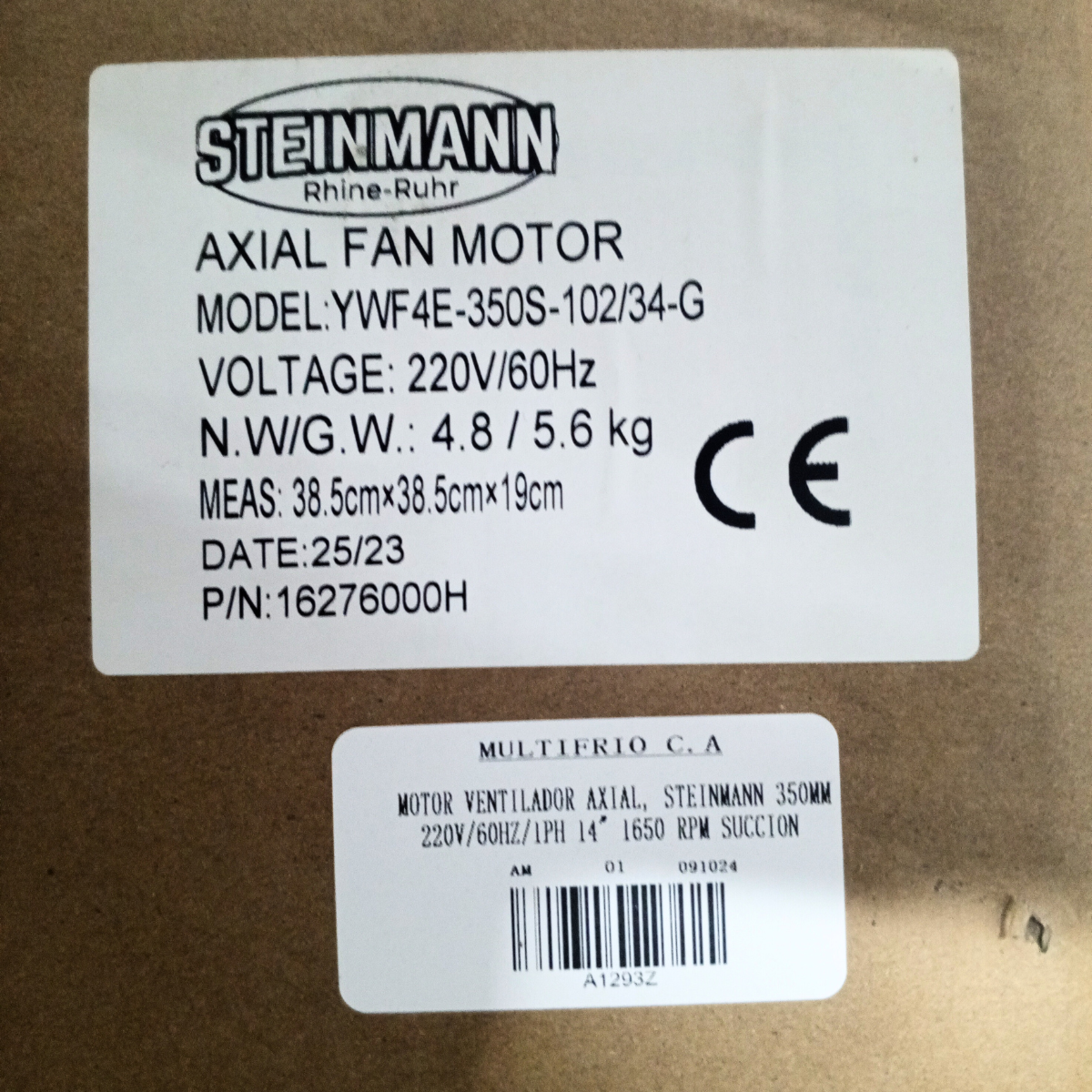 MOTOR VENTILADOR AXIAL, STEINMANN 350MM 220V/60HZ/1PH 14" 1650 RPM SUCCION - Imagen 5