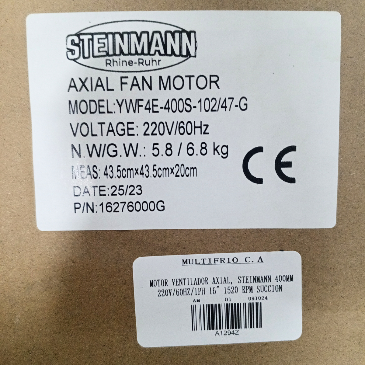 MOTOR VENTILADOR AXIAL, STEINMANN 400MM 220V/60HZ/1PH 16" 1520 RPM SUCCION - Imagen 5
