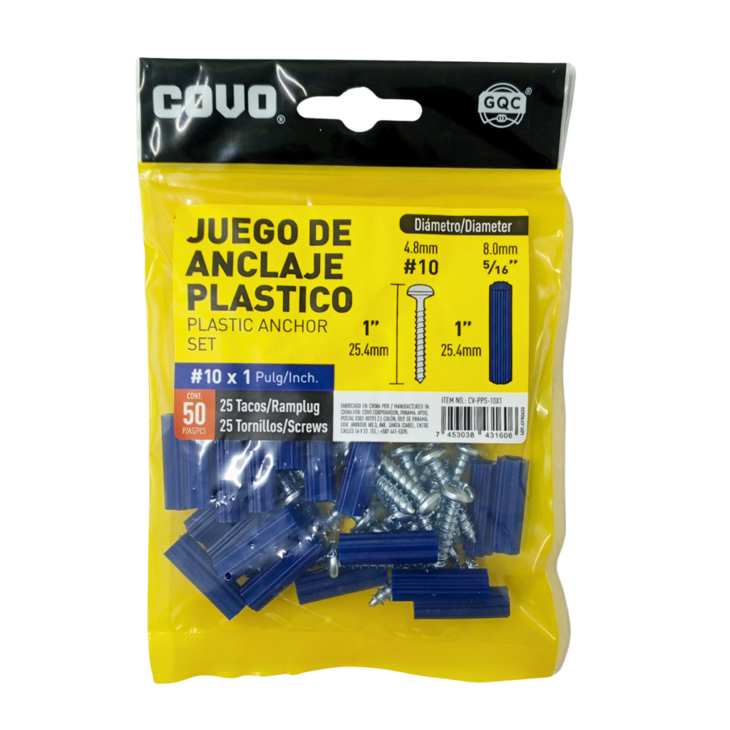 RAMPLUG AZUL 5/16" CON TORNILLO 10x1 PQT 25 PIEZAS COVO
