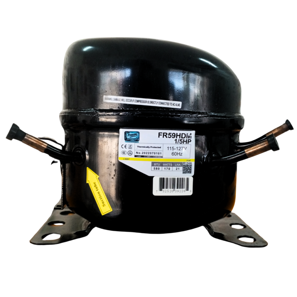 COMPRESOR MARCA FREEZE 1/2HP R134A, 110V/60HZ, L/MBP 425W 1450BTU FR128HDM RF25C0731AG