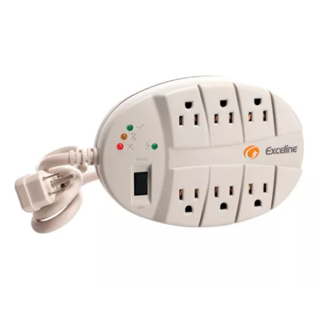 PROTECTOR DE VOLTAJE MULTITOMA CON SUPRESOR DE PICO. 120 VAC. 6 TOMAS. 15 A.CON EXTENSION DE CABLE GSM-MT120SE