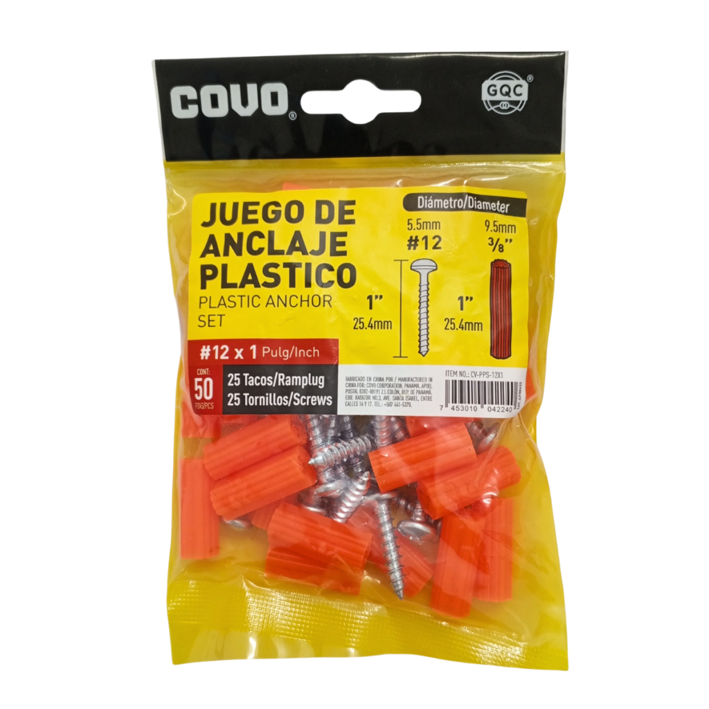 RAMPLUG NARANJA 3/8 CON TORNILLO 12x1 PQT 25 PIEZAS