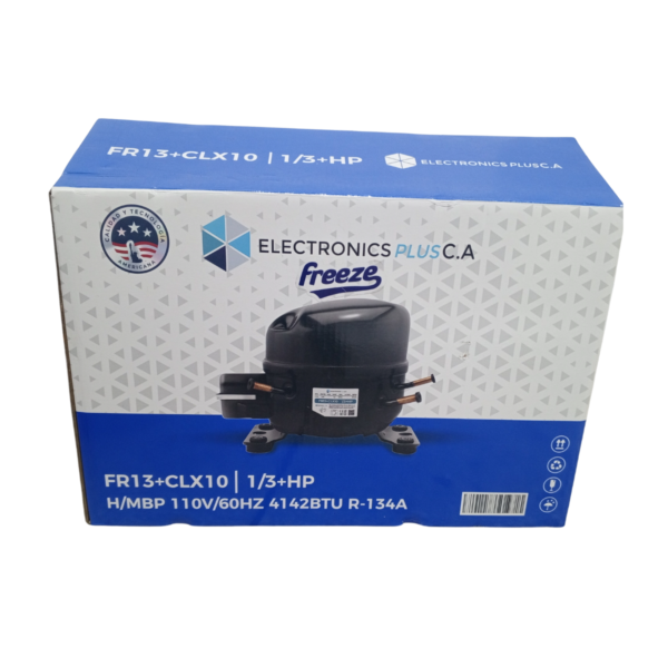 COMPRESOR NEVERA 1/3+HP ALTA R134A, 110V/60HZ, H/MBP 1213W 4142BTU FR13+CLX10 - Imagen 2