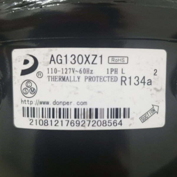 COMPRESOR DOMESTICO 1/6HP 444BTU/H R-134A 110V 3 TUBOS LBP MARCA DONPER AG130XZ1 - Imagen 2
